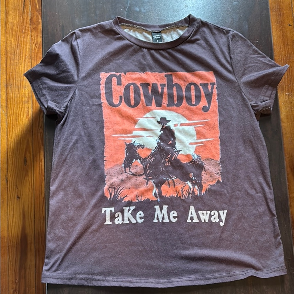 Brown and Orange Western Graphic Short Sleeve Tee